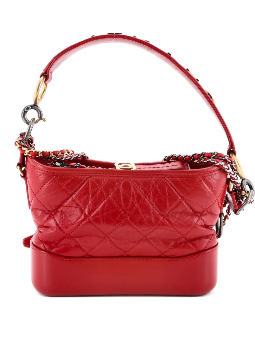 CHANEL Pre-Owned Gabrielle with Logo Handle Quilted Aged Calfskin Small hobo bag - Rosso
