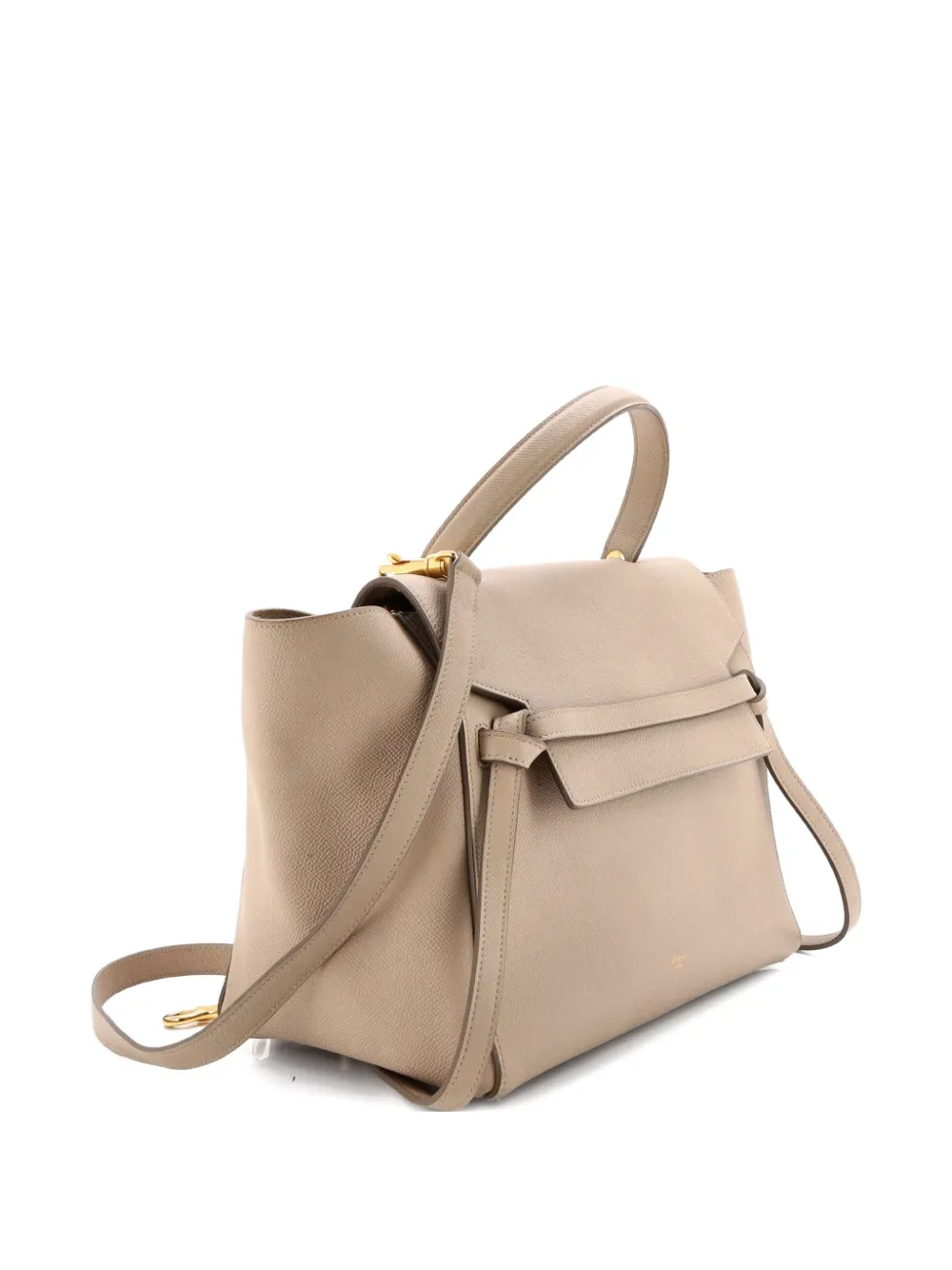 CELINE Pre-owned Belt Bag Textured Leather Medium Satchel In Neutral