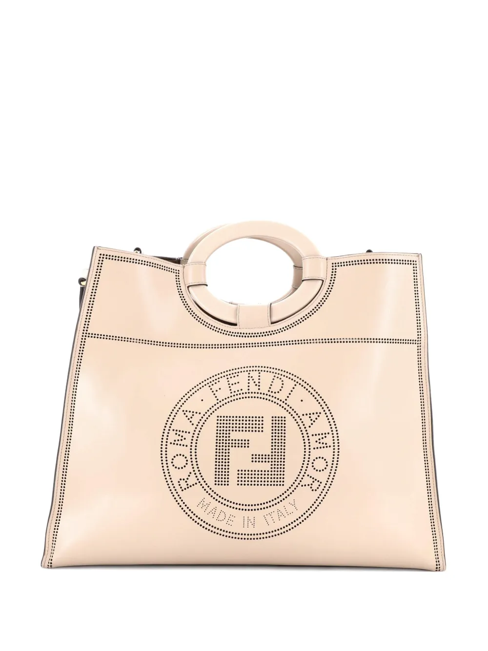 Pre-owned Fendi Runaway Shopper Perforated Leather Medium Tote Bag In Neutral