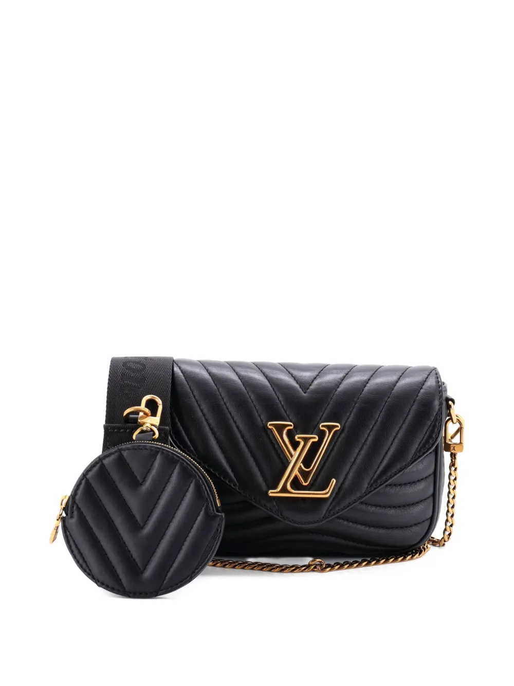 Pre-owned Louis Vuitton New Wave Multi Pochette Quilted Leather Crossbody Bag In Black