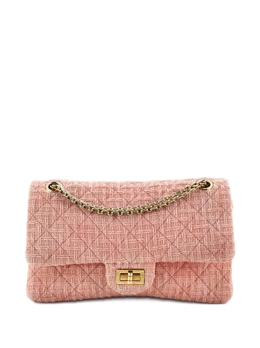 Pre-owned Chanel Reissue 2.55 Flap Bag Quilted Tweed 225 Crossbody Bag In Pink