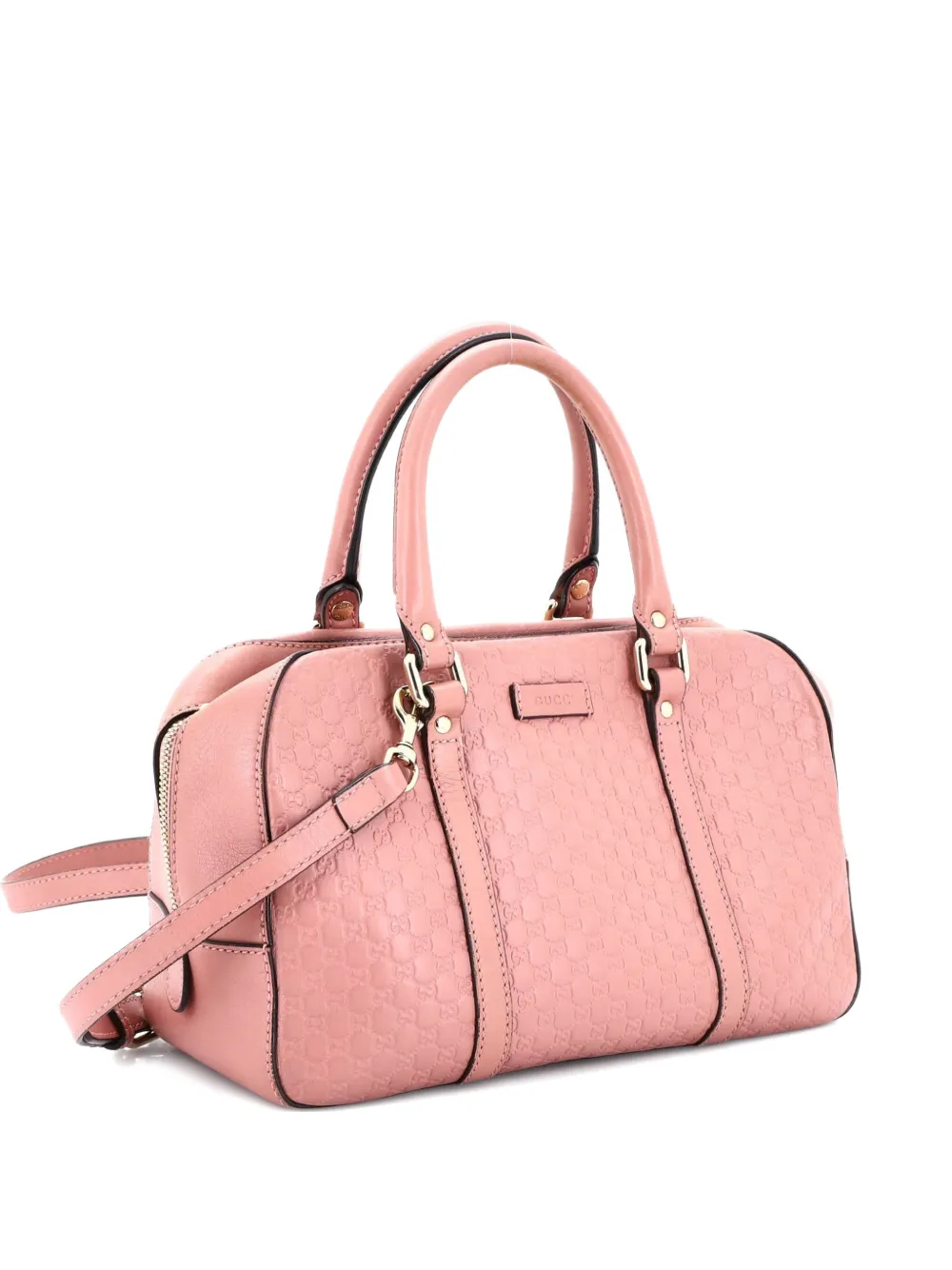 Pre-owned Gucci Convertible Top Handle Crossbody Bag Microssima Leather Medium Satchel In Pink