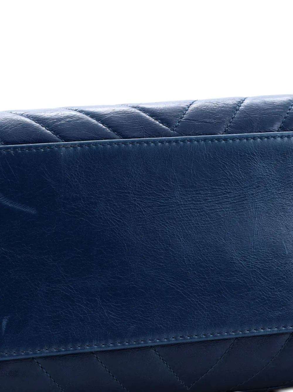 CHANEL Pre-owned Coco Top Handle Bag Chevron Calfskin Small Satchel In Blue