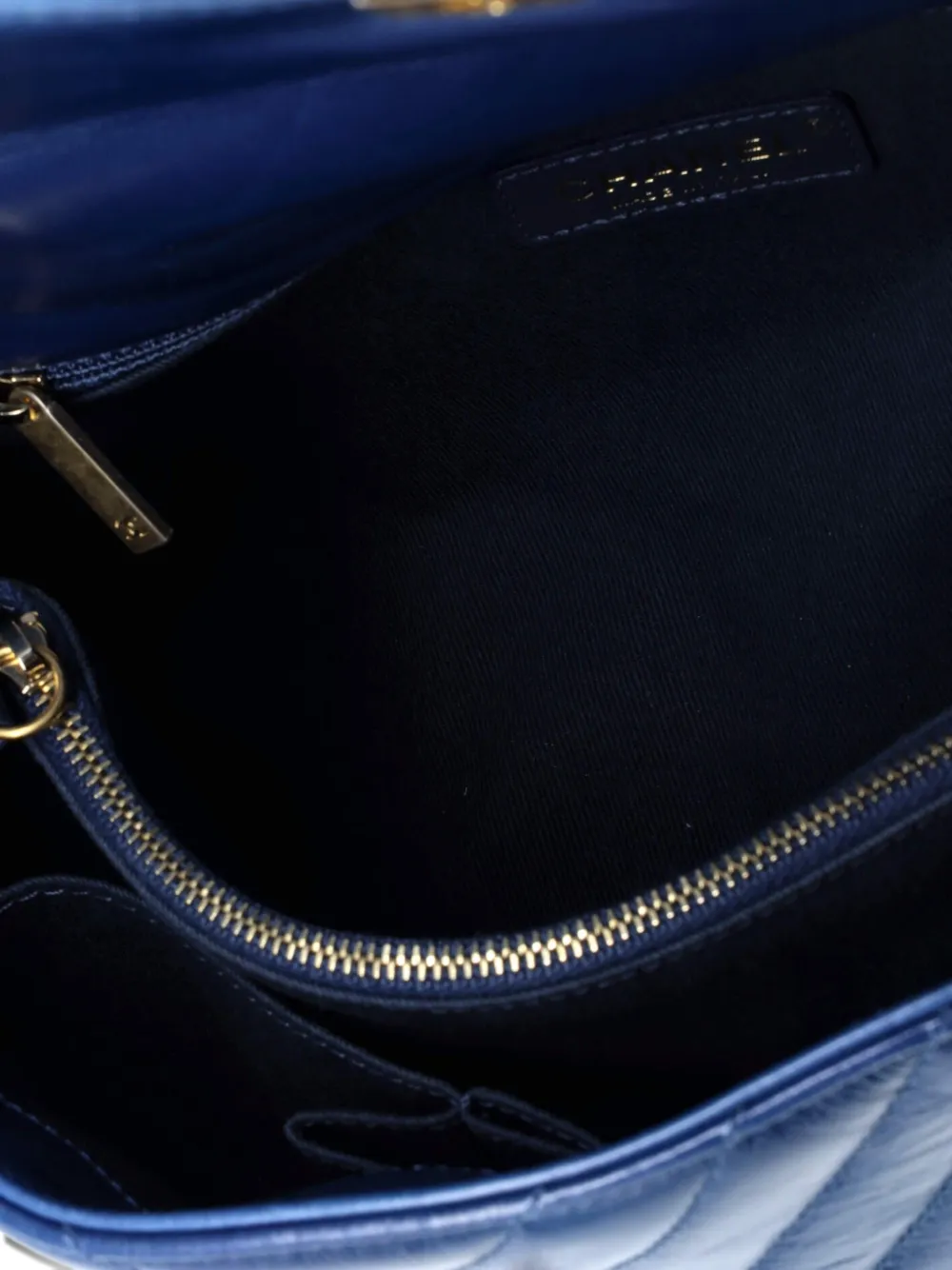 CHANEL Pre-owned Coco Top Handle Bag Chevron Calfskin Small Satchel In Blue