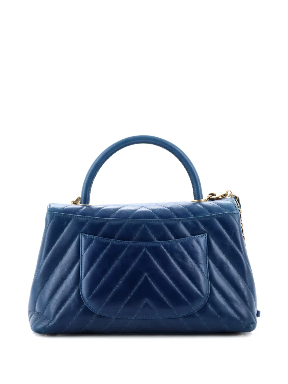CHANEL Pre-owned Coco Top Handle Bag Chevron Calfskin Small Satchel In Blue