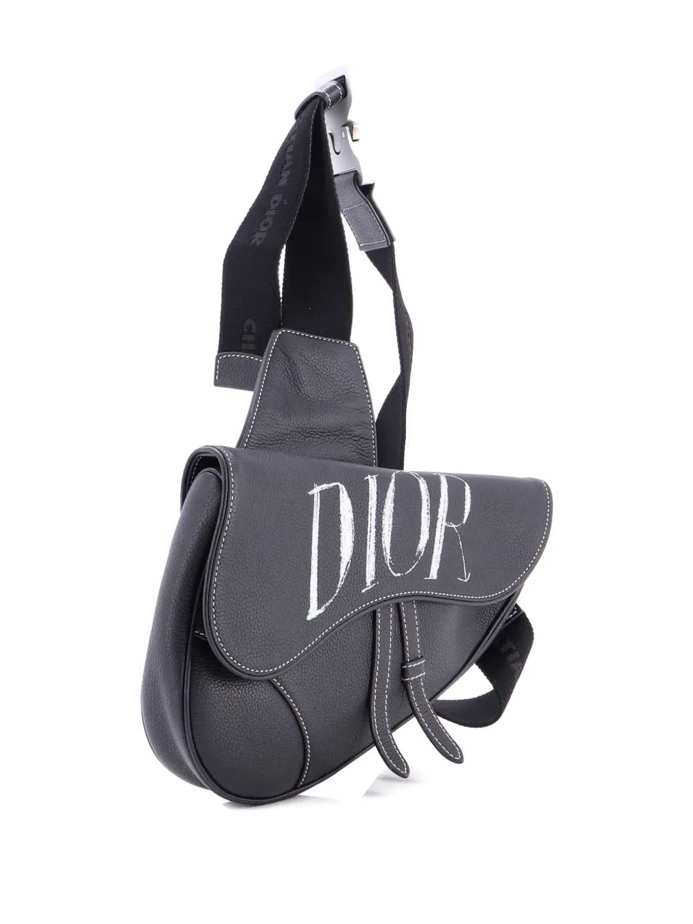 DIOR Pre-owned Alex Foxton Logo Saddle Printed Leather Crossbody Bag In Black