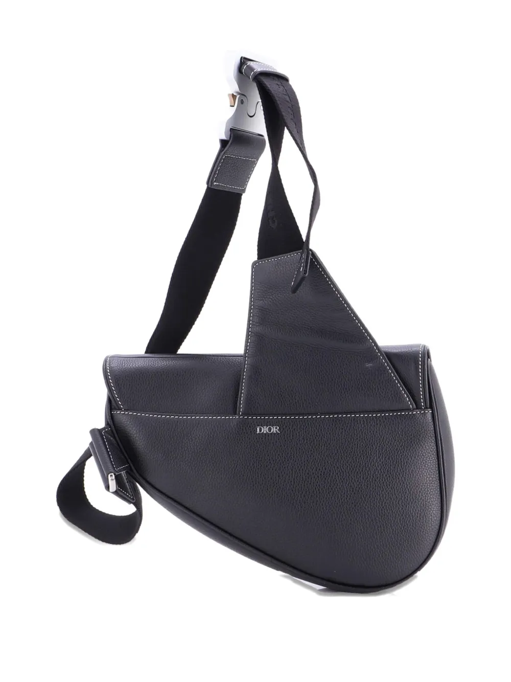 DIOR Pre-owned Alex Foxton Logo Saddle Printed Leather Crossbody Bag In Black