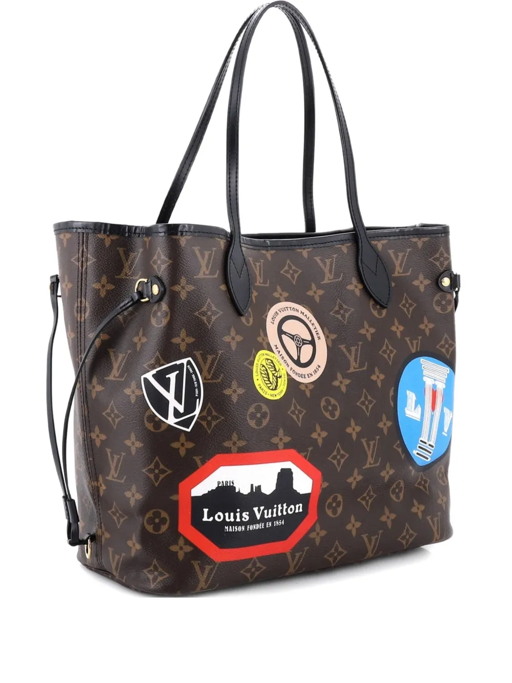 Pre-owned Louis Vuitton Neverfull Nm Limited Edition World Tour Monogram Canvas Mm Tote Bag In Brown