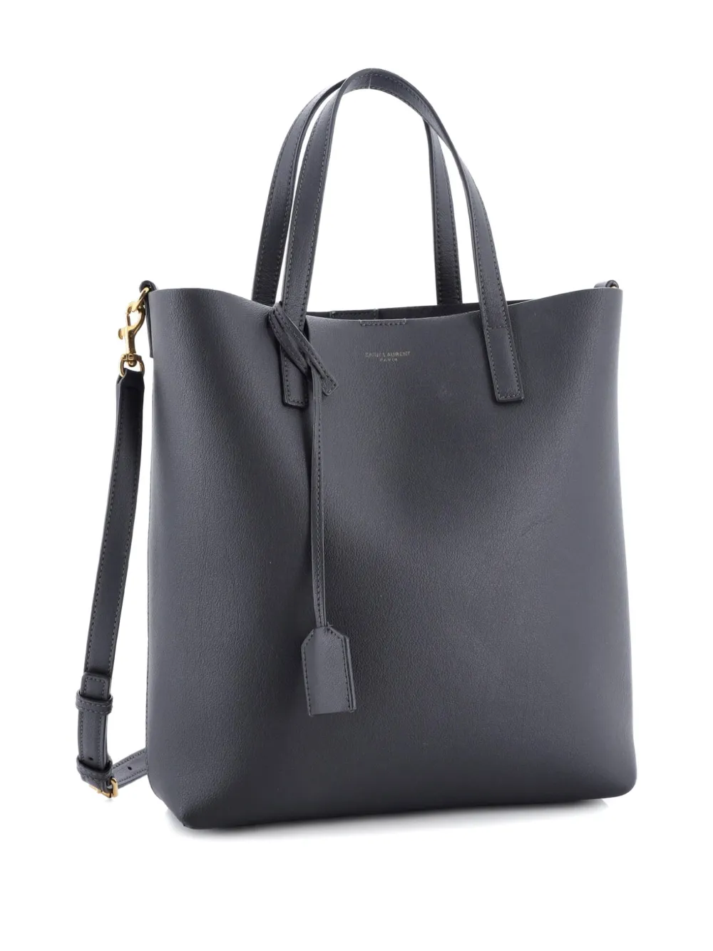 Pre-owned Saint Laurent Shopper Leather Toy Tote Bag In Gray