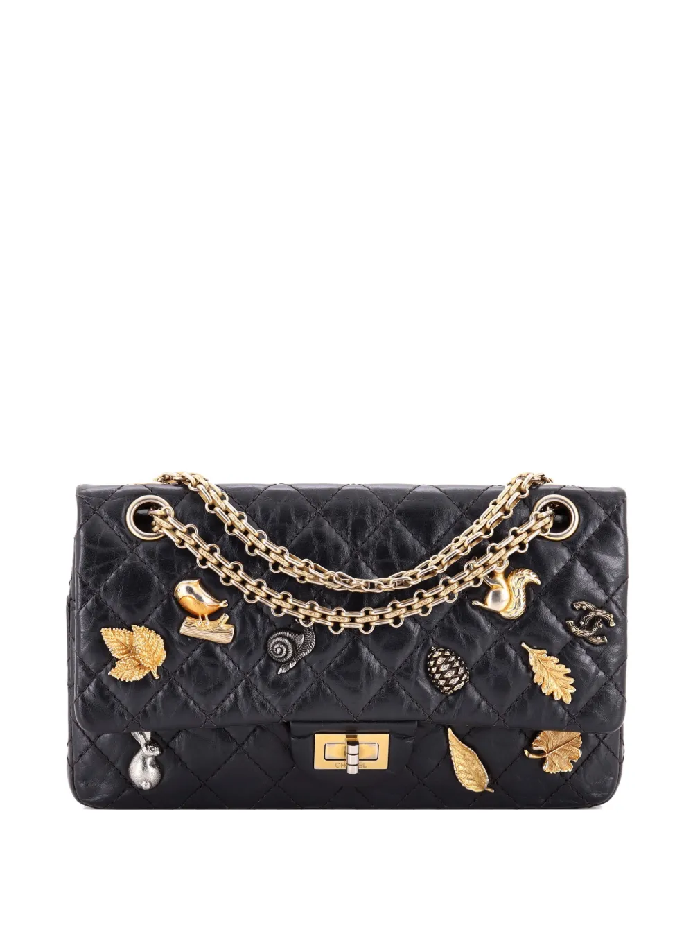 Pre-owned Chanel Lucky Charms Reissue 2.55 Flap Bag Quilted Aged Calfskin 225 Shoulder Bag In Black