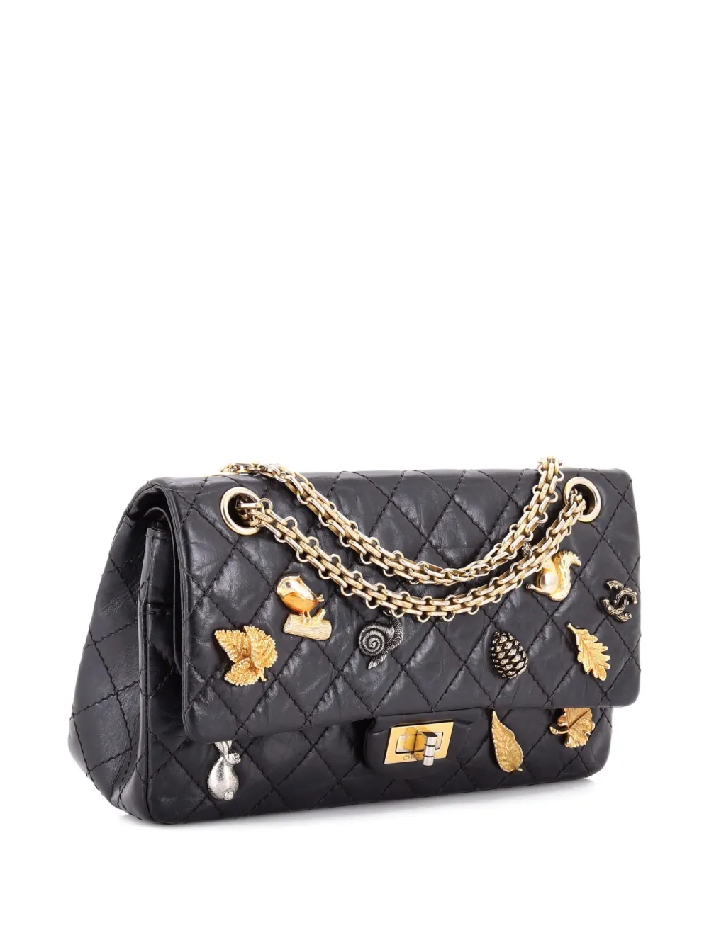 Pre-owned Chanel Lucky Charms Reissue 2.55 Flap Bag Quilted Aged Calfskin 225 Shoulder Bag In Black