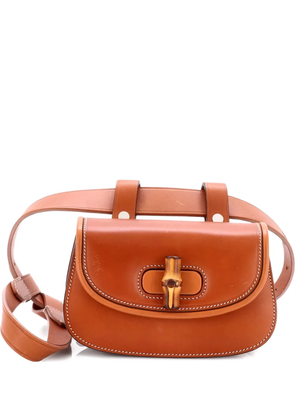 Pre-owned Gucci Bamboo 1947 Leather Mini Belt Bag In Brown