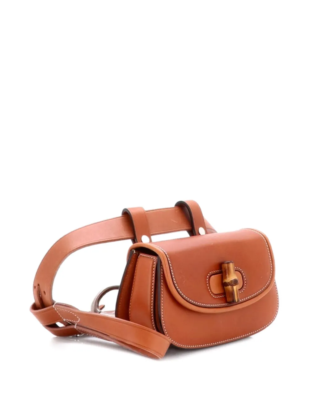Pre-owned Gucci Bamboo 1947 Leather Mini Belt Bag In Brown