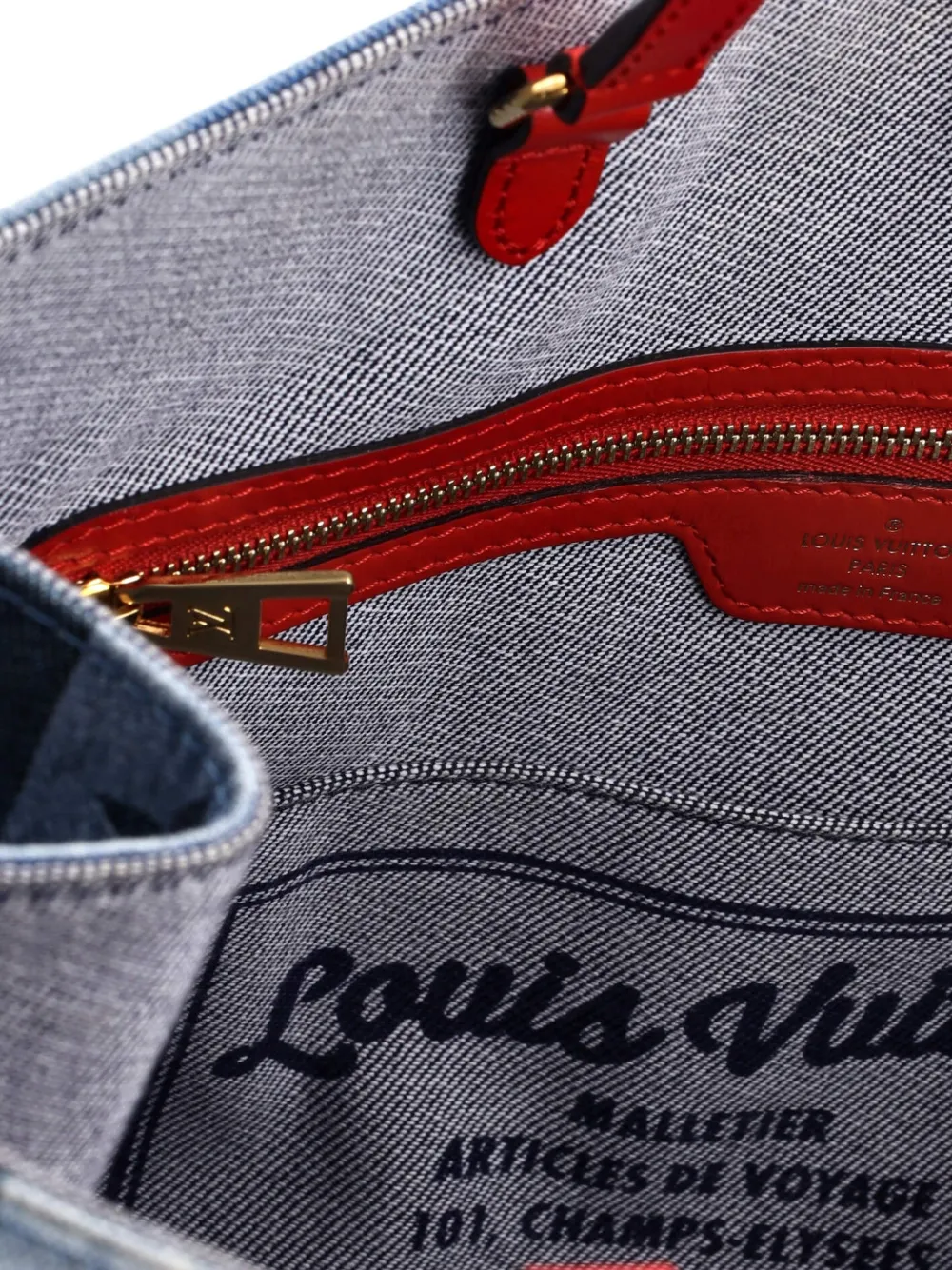 LOUIS VUITTON Pre-owned Onthego Damier And Monogram Patchwork Denim Gm Tote Bag In Blue