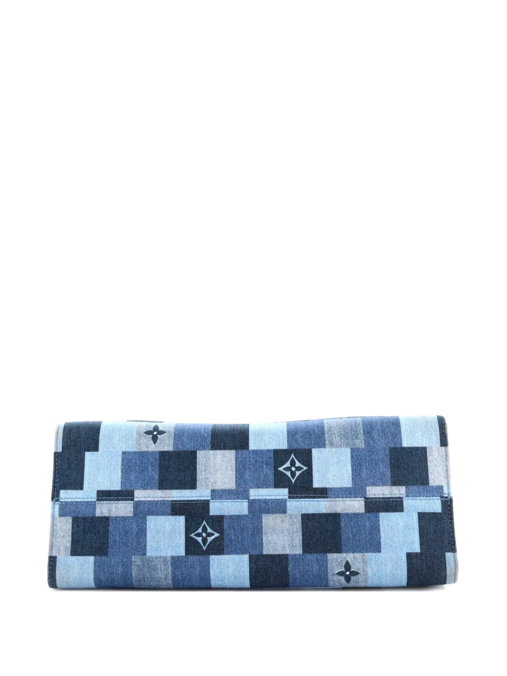 Pre-owned Louis Vuitton Onthego Damier And Monogram Patchwork Denim Gm Tote Bag In Blue