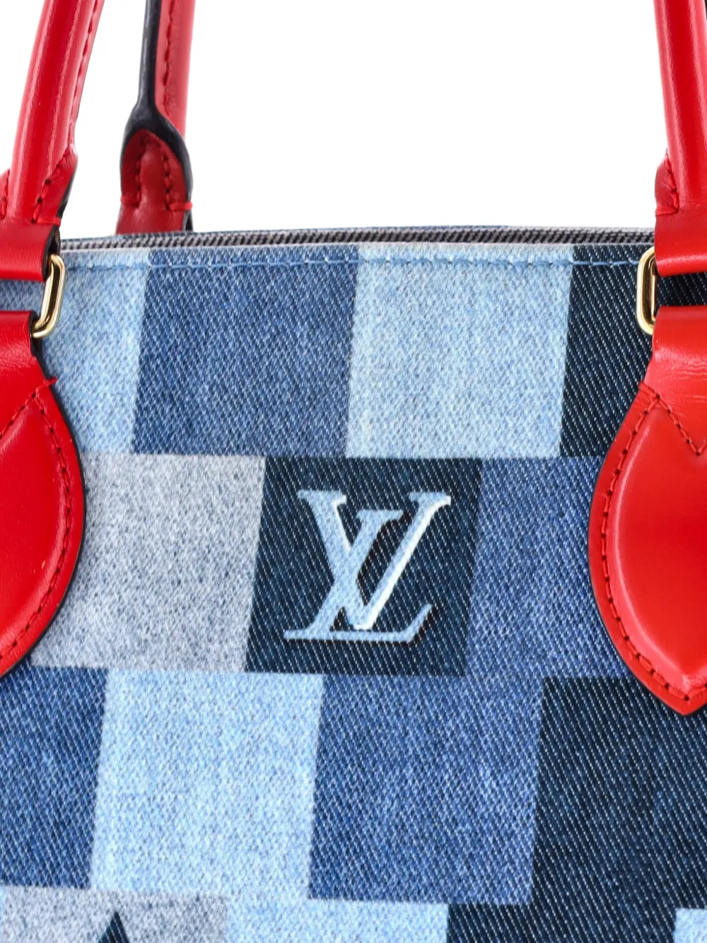 LOUIS VUITTON Pre-owned Onthego Damier And Monogram Patchwork Denim Gm Tote Bag In Blue