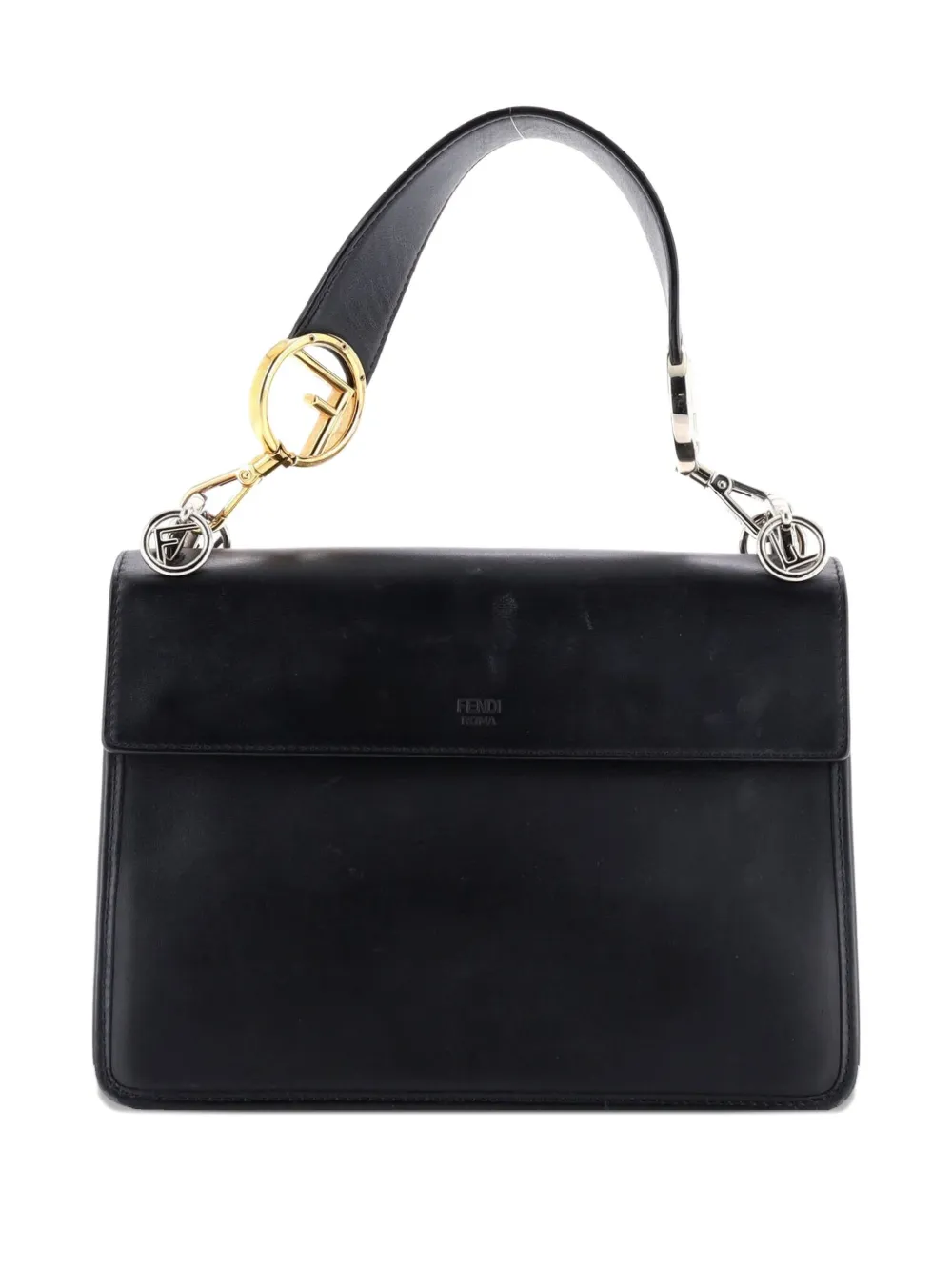 Pre-owned Fendi Kan I F Leather Medium Shoulder Bag In Black