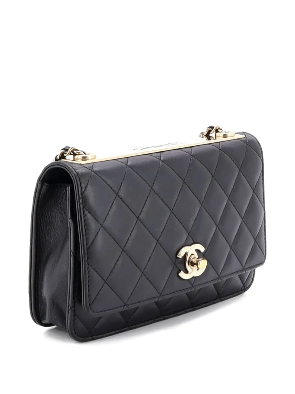 Pre-owned Chanel Trendy Cc Wallet On Chain Quilted Lambskin Crossbody Bag In Black