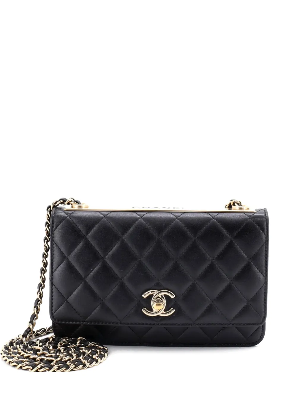 Pre-owned Chanel Trendy Cc Wallet On Chain Quilted Lambskin Crossbody Bag In Black