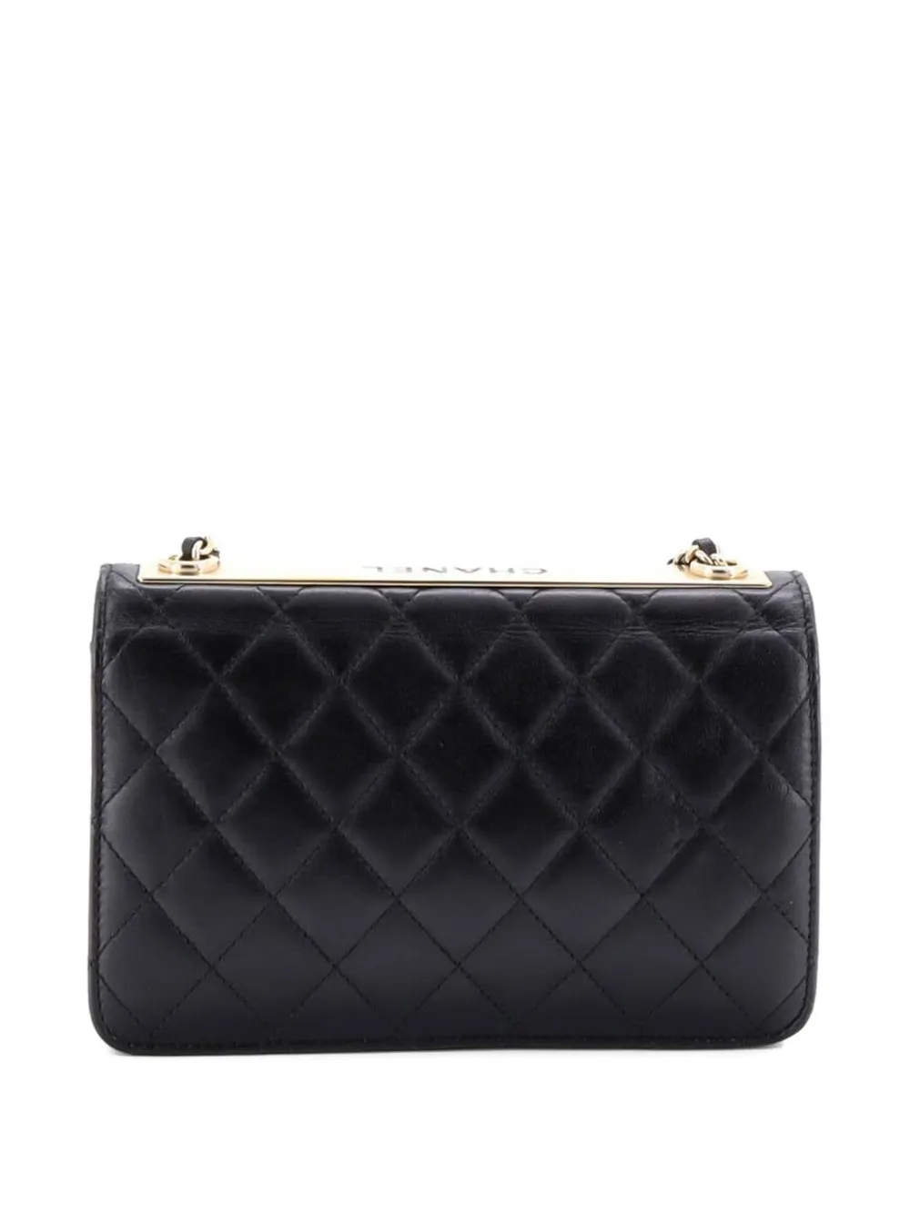 Pre-owned Chanel Trendy Cc Wallet On Chain Quilted Lambskin Crossbody Bag In Black