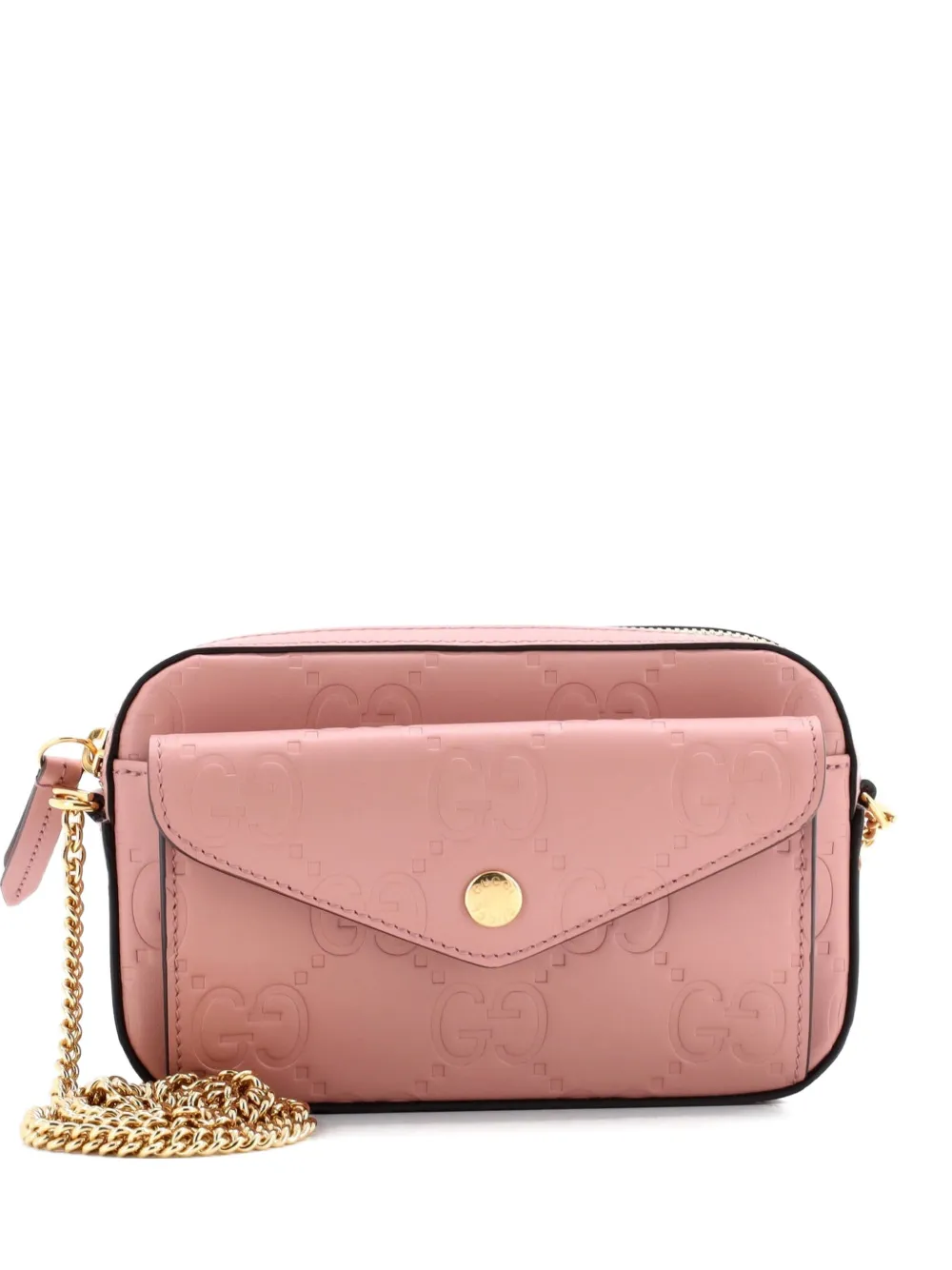 Gucci Pre-Owned Front Pocket Chain Shoulder Bag Jumbo GG Embossed Leather Super Mini crossbody bag - Rosa