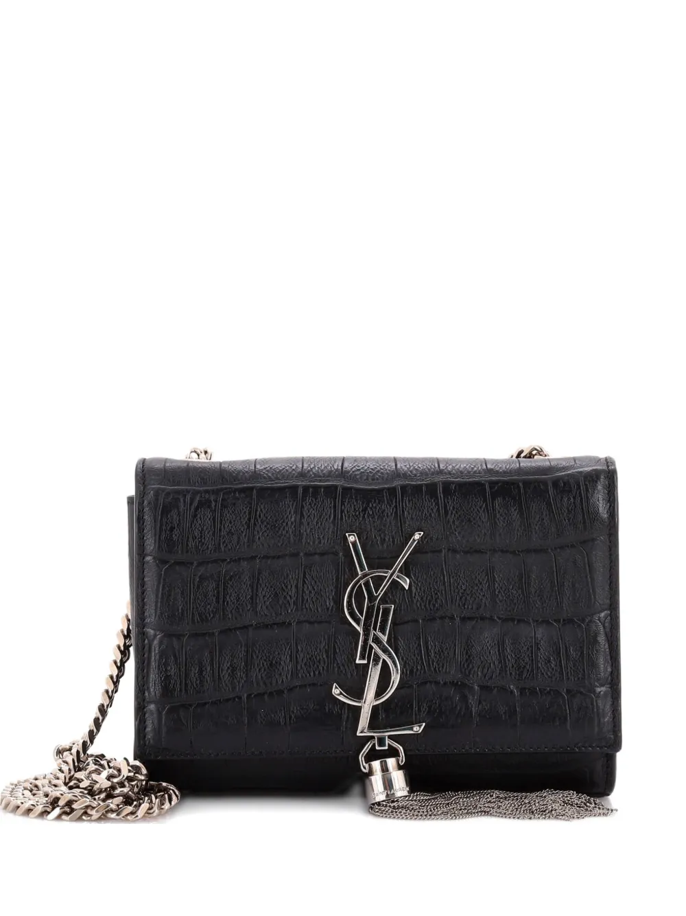 Saint Laurent Pre-Owned Classic Monogram Tassel Crocodile Embossed Leather Small crossbody bag - Nero