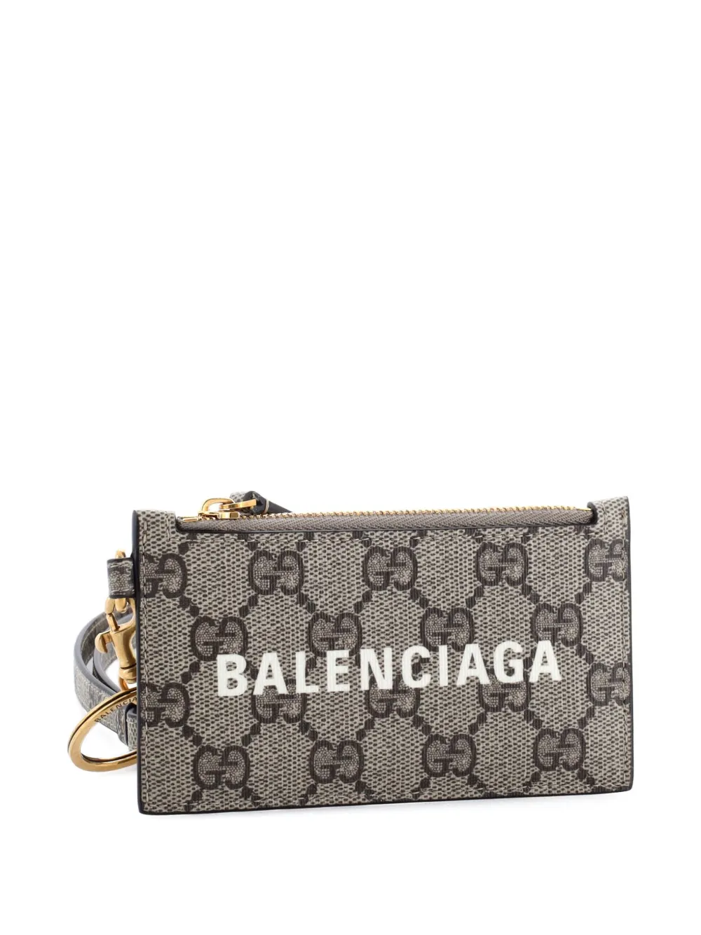 Pre-owned Gucci X Balenciaga The Hacker Project Zip Case With Strap Gg Coated Canvas Card Holder In Brown