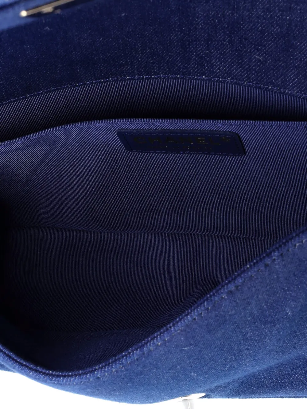 CHANEL Pre-owned Boy Flap Bag Pleated Fringe Denim Old Medium Shoulder Bag In Blue