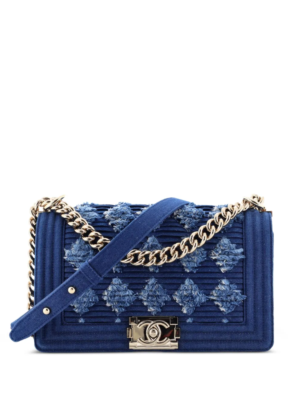 CHANEL Pre-Owned Boy Flap Bag Pleated Fringe Denim Old Medium shoulder bag - Blu