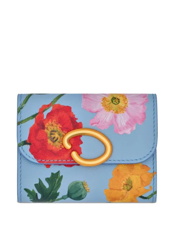 Oscar de la Renta Poppy-printed Trifold Wallet in Blue