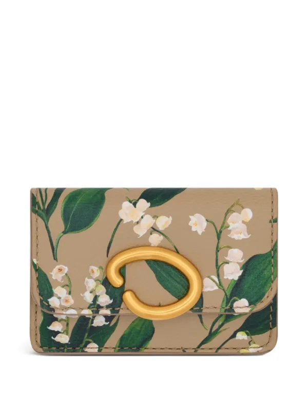 Oscar de la Renta Lily of the Valley-printed Card Holder in Neutrals
