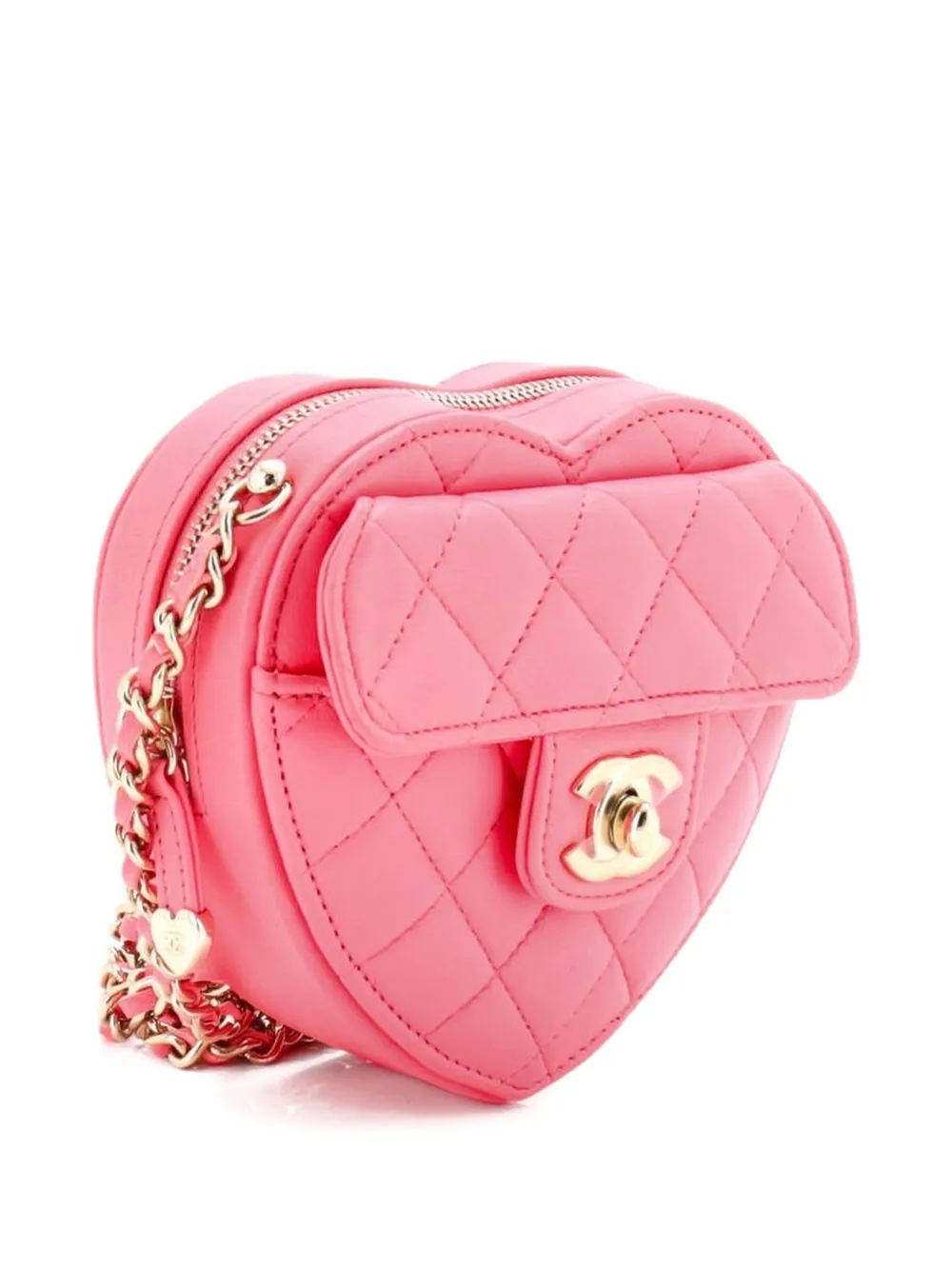 Pre-owned Chanel Cc In Love Heart Clutch With Chain Quilted Lambskin Crossbody Bag In Pink