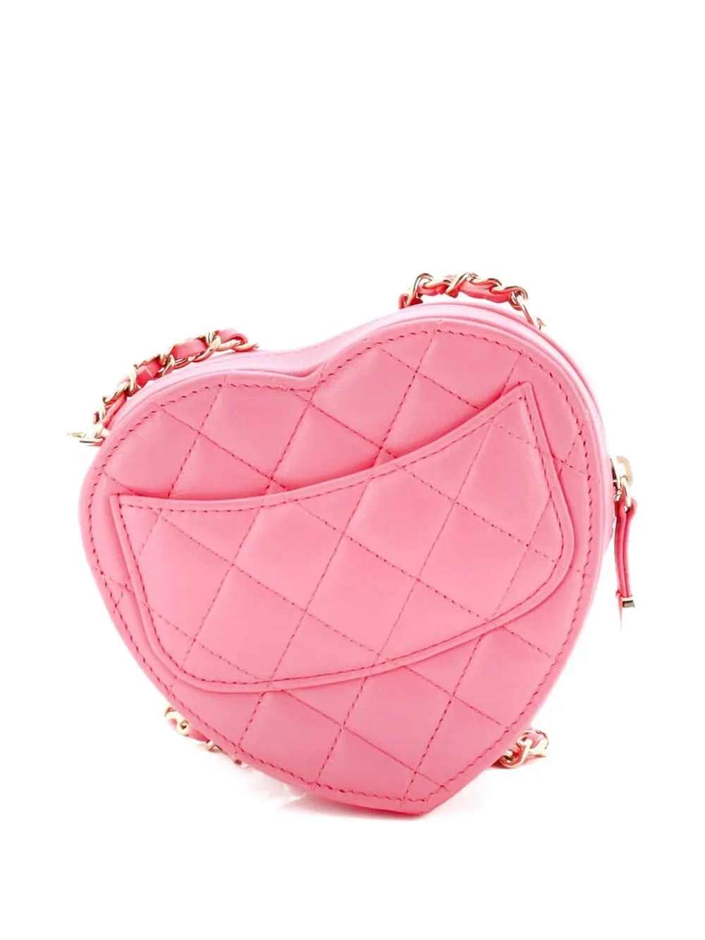 Pre-owned Chanel Cc In Love Heart Clutch With Chain Quilted Lambskin Crossbody Bag In Pink