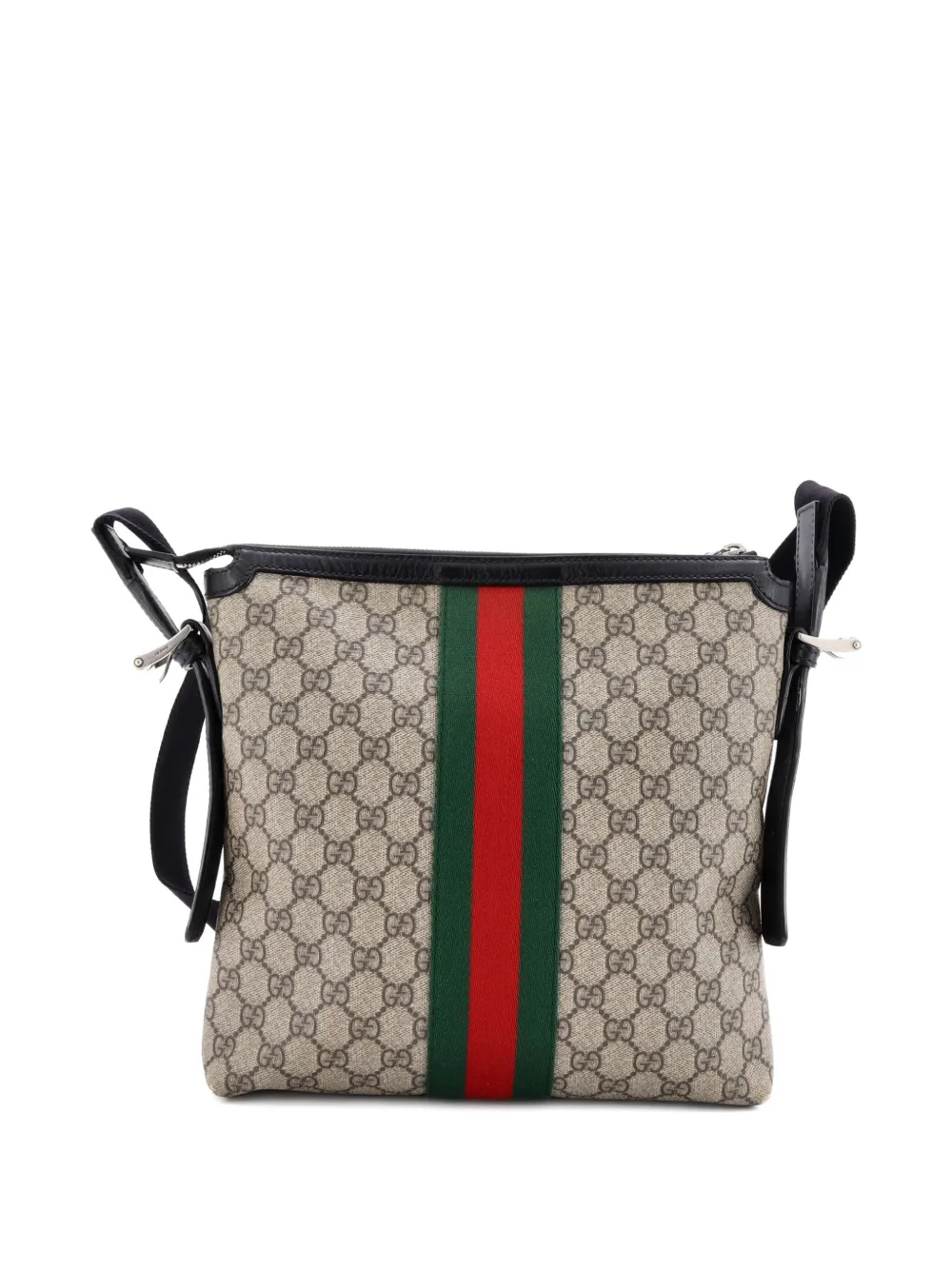GUCCI Pre-owned Web Messenger Bag Gg Coated Canvas Medium Crossbody Bag In Black