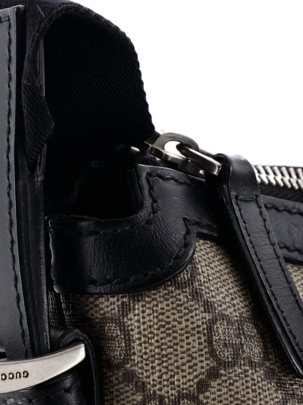 GUCCI Pre-owned Web Messenger Bag Gg Coated Canvas Medium Crossbody Bag In Black