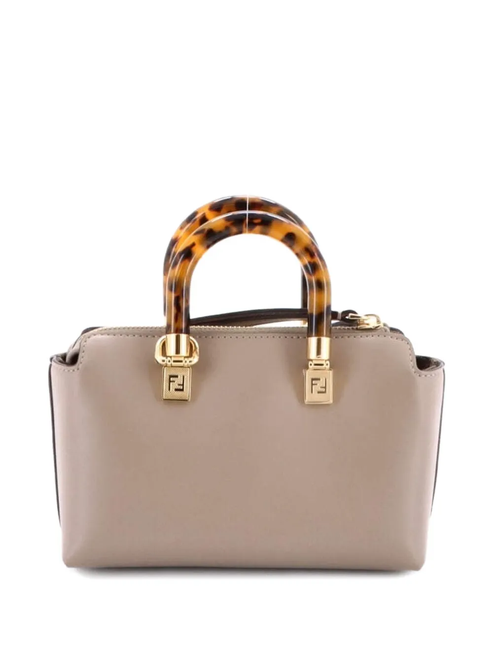 Pre-owned Fendi Logo By The Way Top Handle Bag Embossed Leather Mini Crossbody Bag In Brown