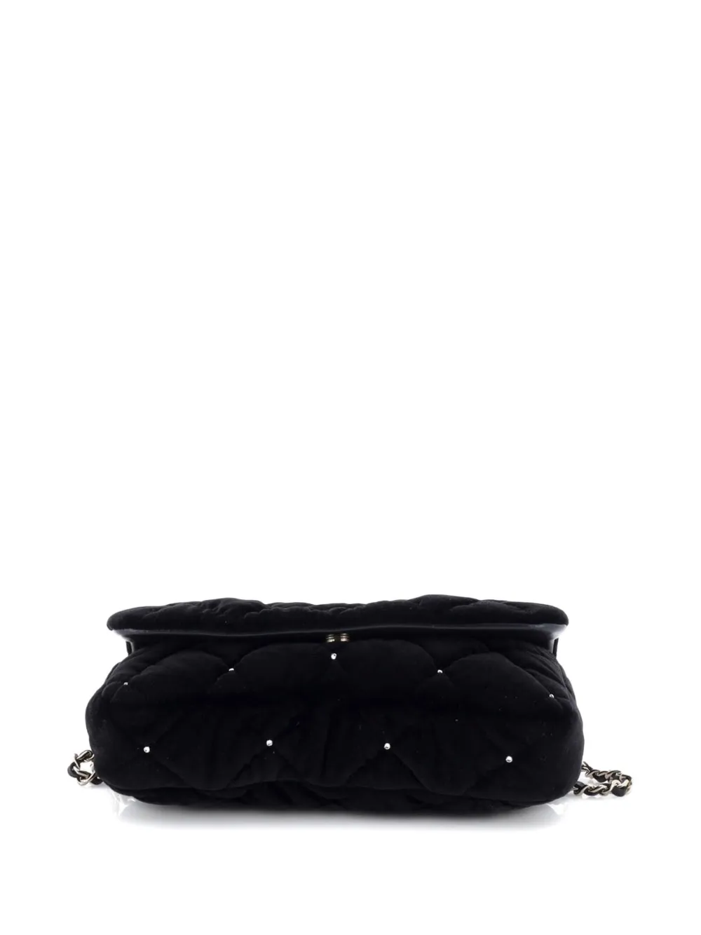 CHANEL Pre-owned Cc Chain Flap Bag Crystal Embellished Quilted Velvet Small Crossbody Bag In Black