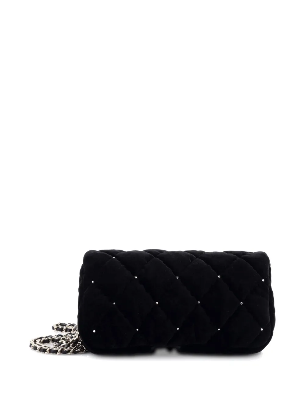 CHANEL Pre-owned Cc Chain Flap Bag Crystal Embellished Quilted Velvet Small Crossbody Bag In Black