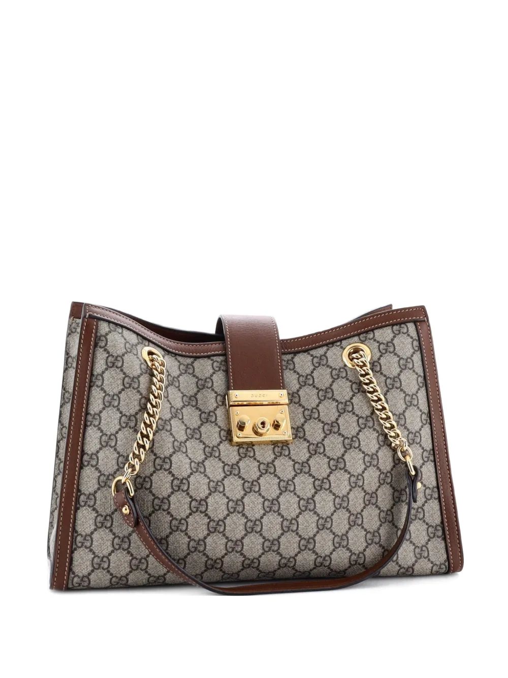 Click to view more detailed imagery on our partner's website Pre-owned Gucci Padlock Chain Gg Coated Canvas With Leather Medium Tote Bag In Brown
