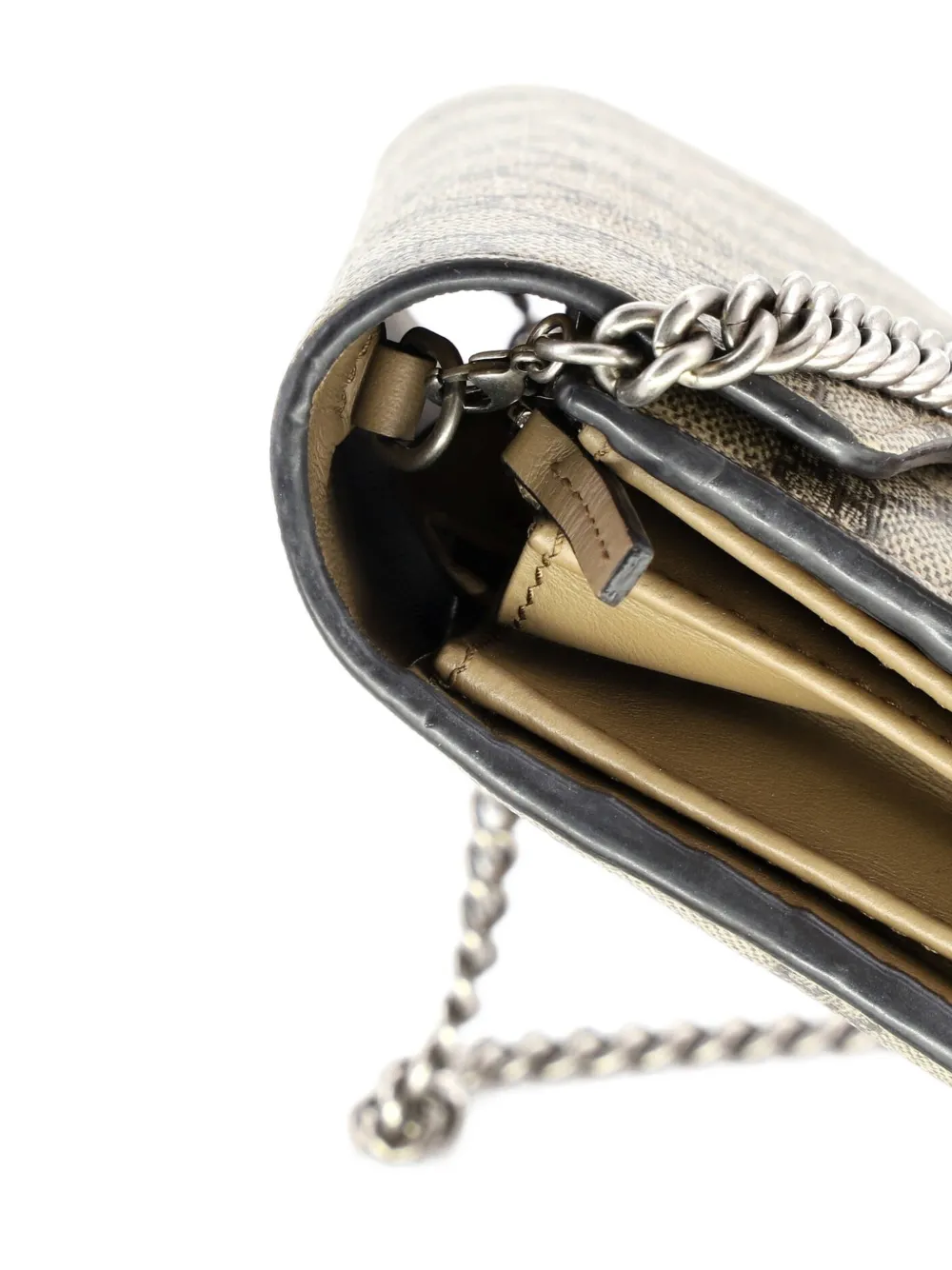 Pre-owned Gucci Dionysus Chain Wallet Gg Coated Canvas Small Crossbody Bag In Brown