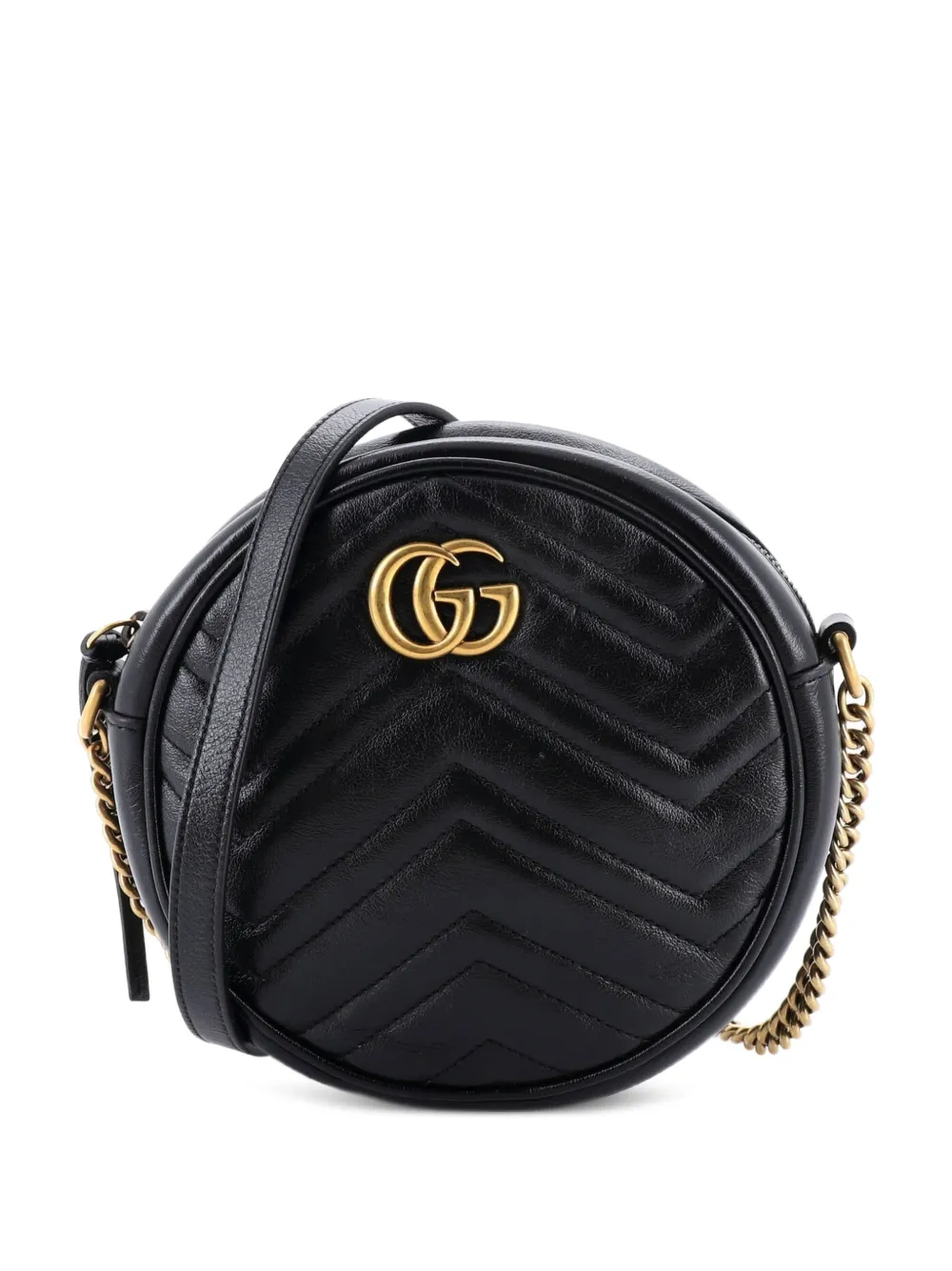Gucci Pre-Owned GG Marmont Round Shoulder Bag Matelasse Leather Mini crossbody bag – Black