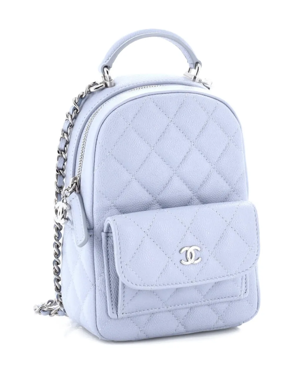 CHANEL Pre-owned Classic Cc Chain Pocket Quilted Caviar Mini Backpack In Blue
