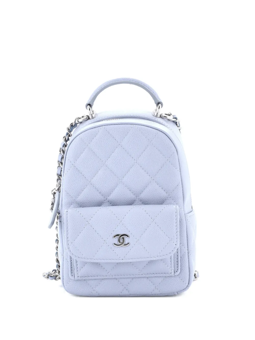Pre-owned Chanel Classic Cc Chain Pocket Quilted Caviar Mini Backpack In Blue