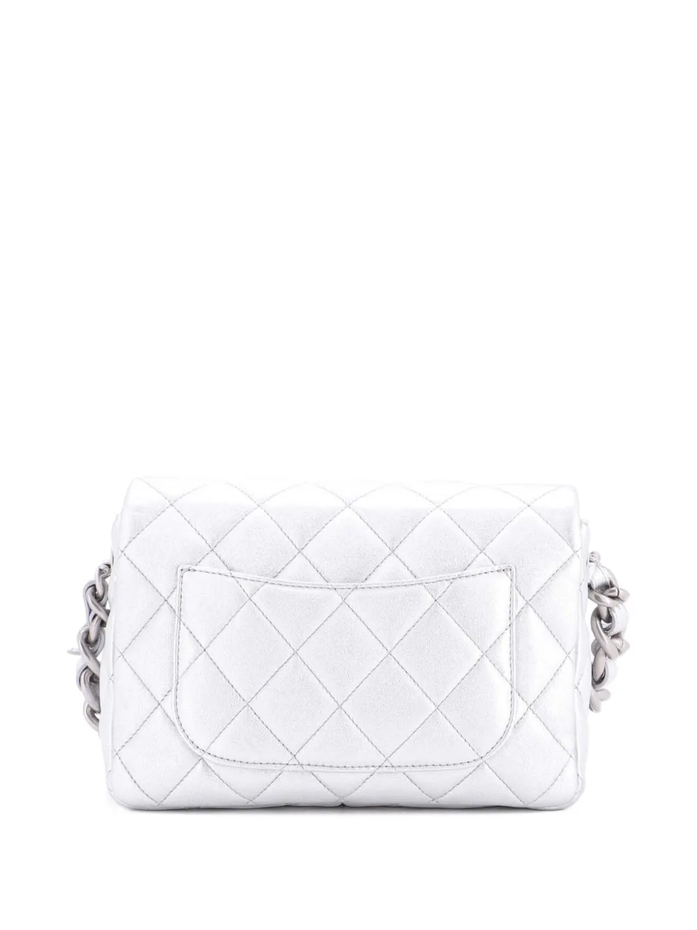 CHANEL Pre-owned Lacquered Cc Flap Bag Quilted Metallic Lambskin Small Shoulder Bag In Silver