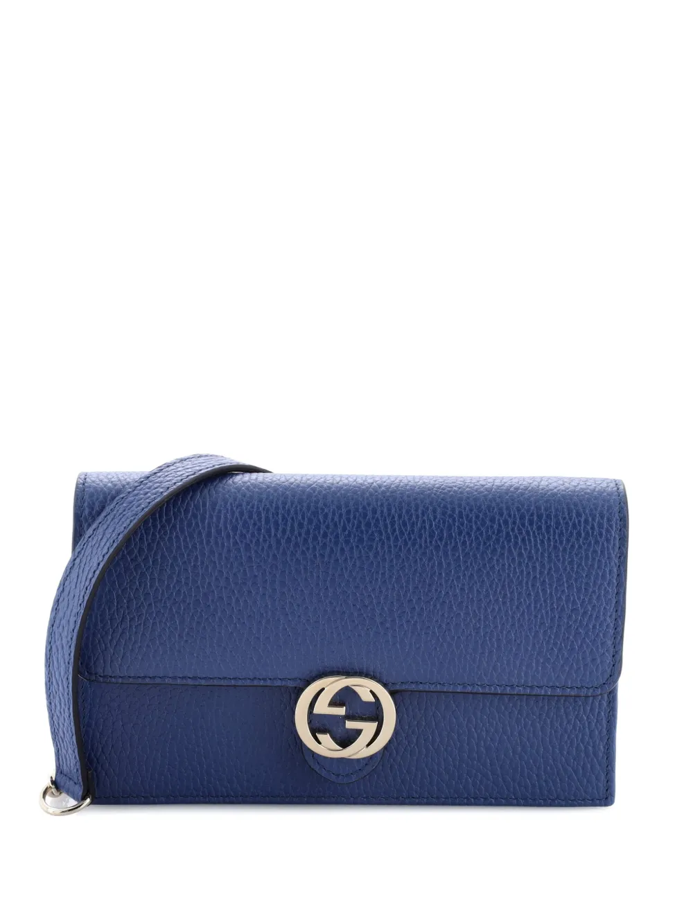 Pre-owned Gucci Interlocking Wallet On Chain Leather Crossbody Bag In Blue