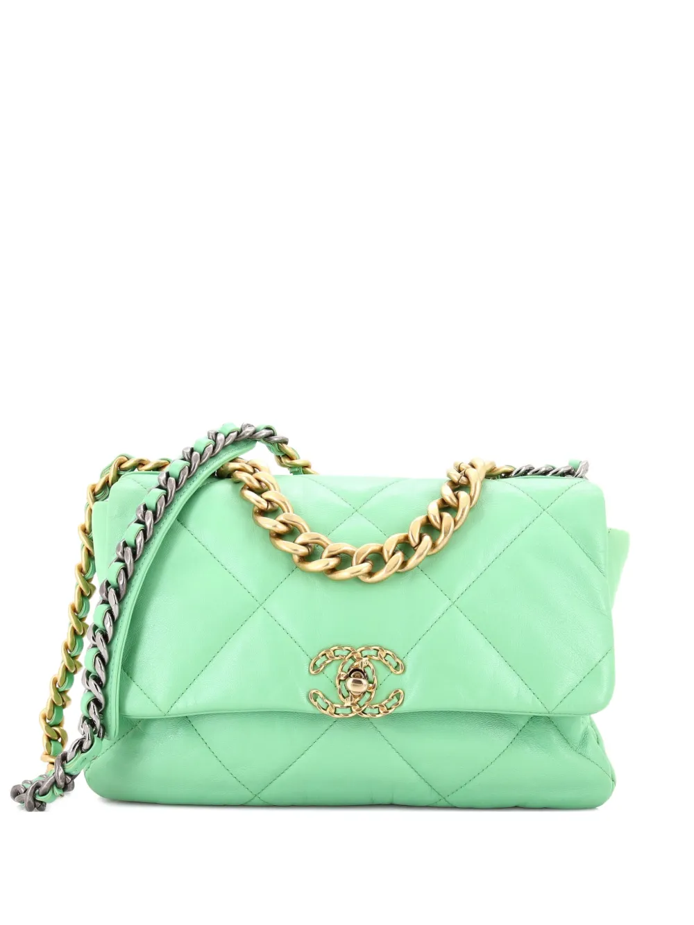 CHANEL Pre-Owned 19 Flap Bag Quilted Leather Large crossbody bag - Verde