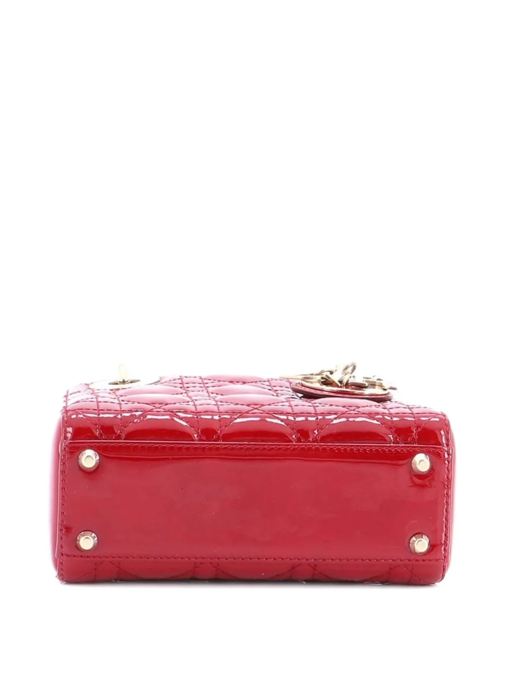 Pre-owned Dior Lady  Chain Bag Cannage Quilt Patent Mini Satchel In Red
