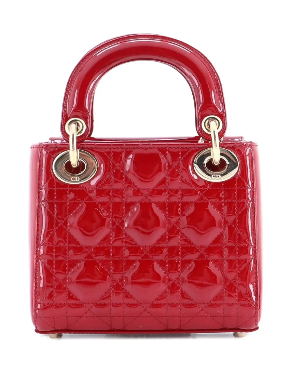Pre-owned Dior Lady  Chain Bag Cannage Quilt Patent Mini Satchel In Red