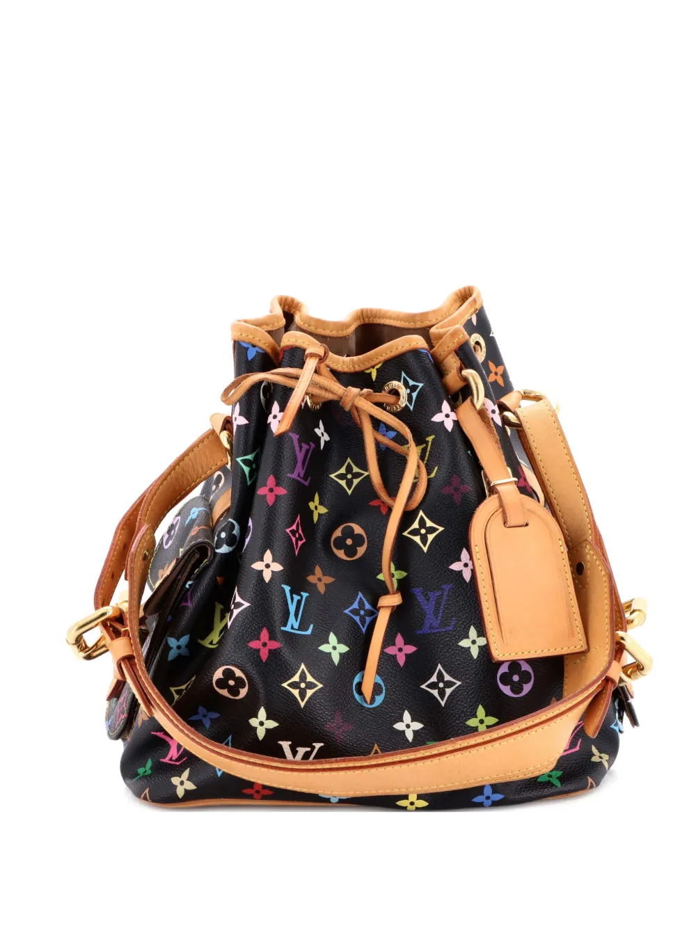 Pre-owned Louis Vuitton Petit Noe Handbag Monogram Multicolor Bucket Bag In Black