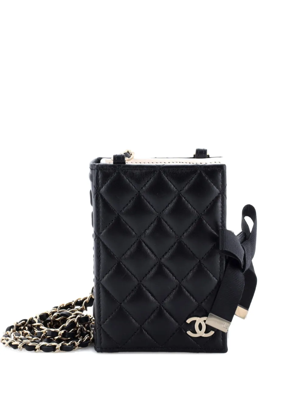 CHANEL Pre-Owned CC Book Card Holder with Chain Quilted Lambskin crossbody bag - Nero